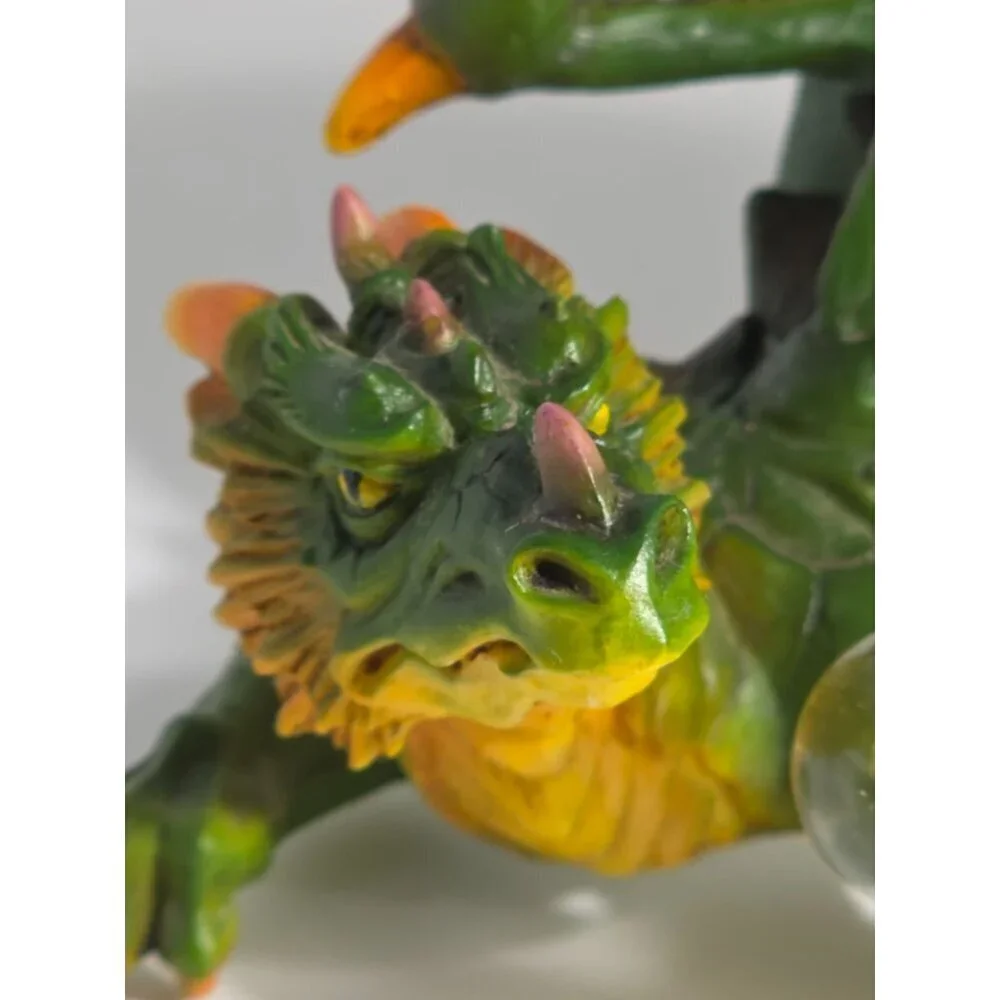 Hand Painted Green Dragon Figurine Yellow Accents Crystal Orb Summit Collection